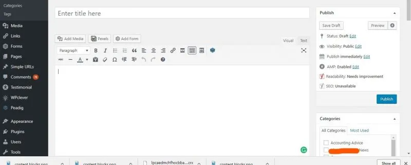 screenshot of wordpress editor