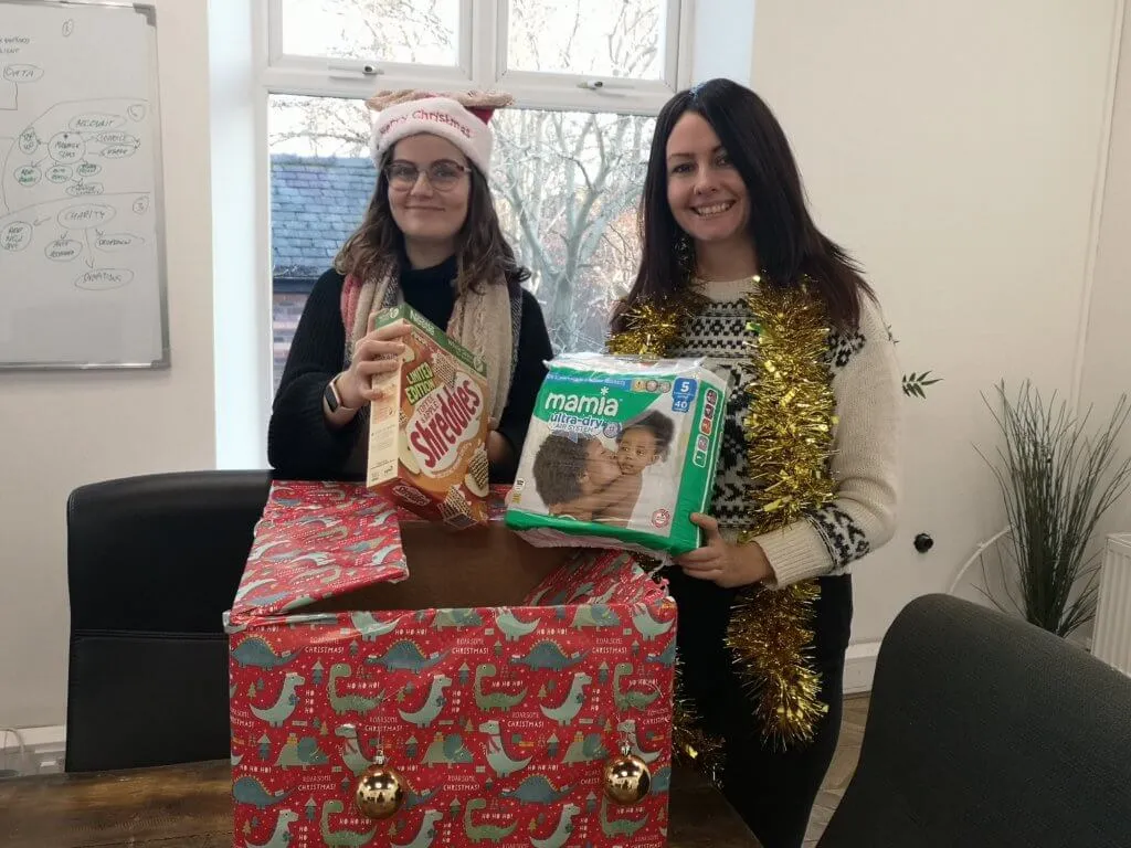 Donations for Salford Foodbank at the FireCask office in Prestwich