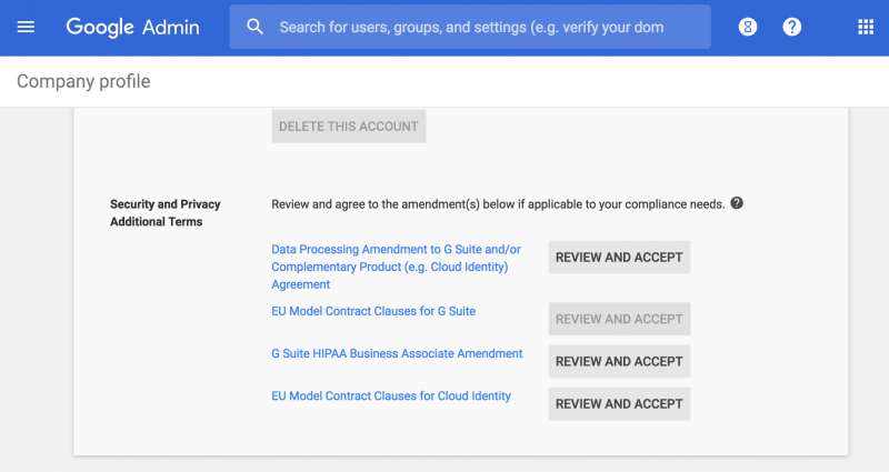 GSuite security, privacy and additional terms