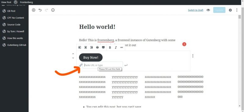 screenshot of cta buttons in gutenberg wordpress editorcta buttons in gutenberg wordpress editor