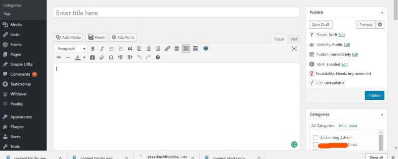 screenshot of wordpress editor