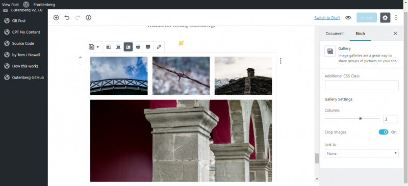 a screenshot of gutenberg word press editor gallery